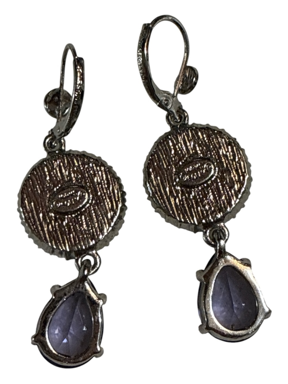 Kirks Folly Silver-Tone Purple Moonface Drop Earrings - Picture 2 of 3